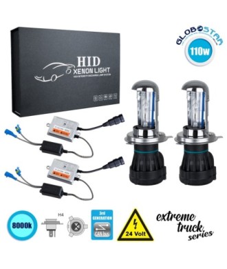 GloboStar® 84135 H4 XCB Line KIT Βασικού Φωτισμού Φορτηγού 3rd Generation Can-Bus Extreme Truck Series Bi-XENON 110W 10350lm DC 24V Αδιάβροχο IP65 Ψυχρό Λευκό 8000K